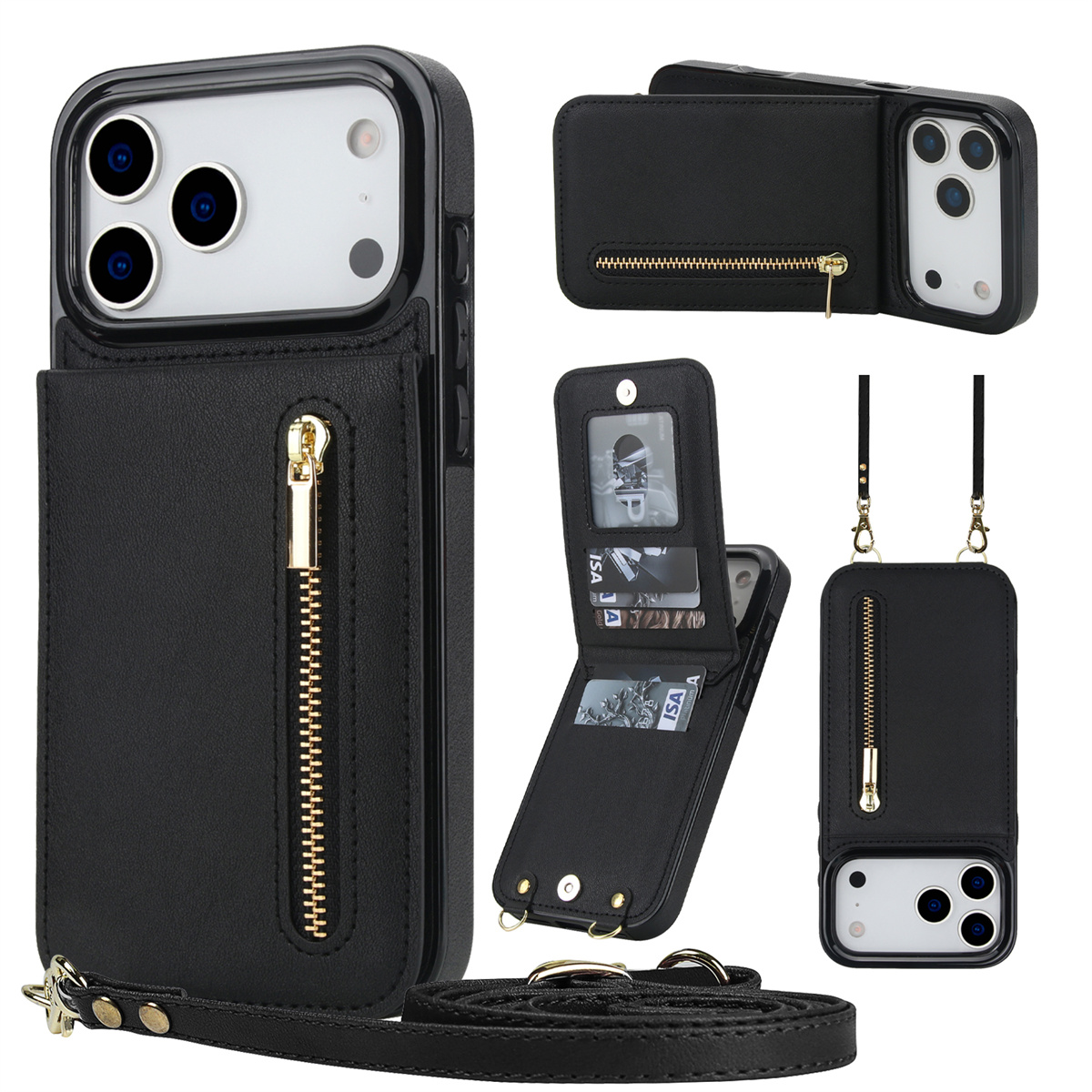 Leather Wallet Card Holder Phone Cover - Skórzane etui na telefon z kieszenią