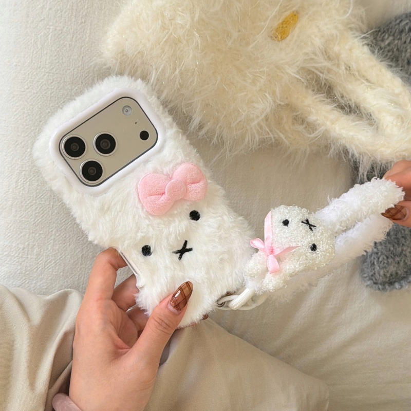 Cute Cartoon Wrist Strap Silicone Case - Urocze etui na telefon z białego,