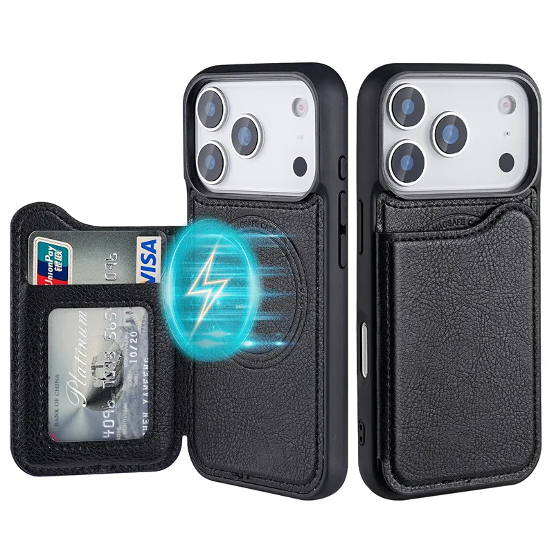 Leather Wallet Card Holder Phone Cover - Magnetyczny skórzany portfel z klapką i