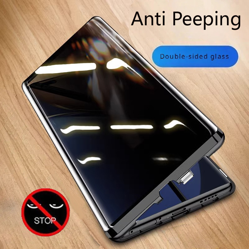 Anti Spy Privacy Glass Case - Metalowe etui na telefon Dwustronne szkło