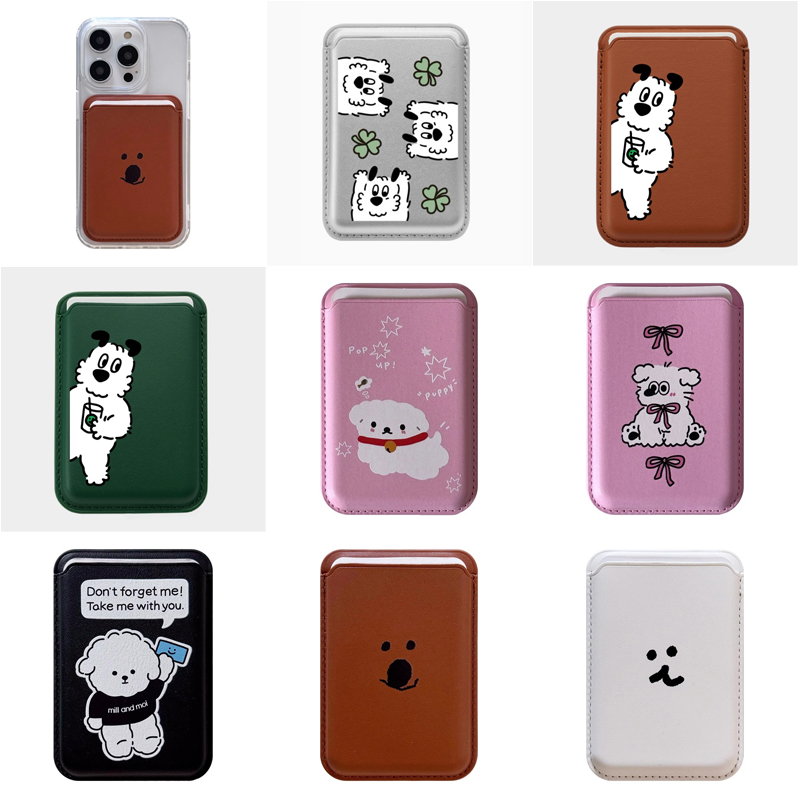 Leather Wallet Card Holder Phone Cover - Uroczy, kreskówkowy, magnetyczny uchwyt na karty