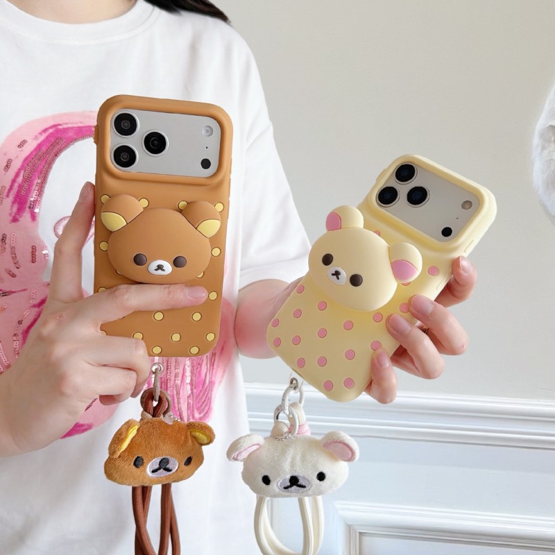 Cute Cartoon Wrist Strap Silicone Case - Silikonowe etui na telefon 3D Rilakkuma
