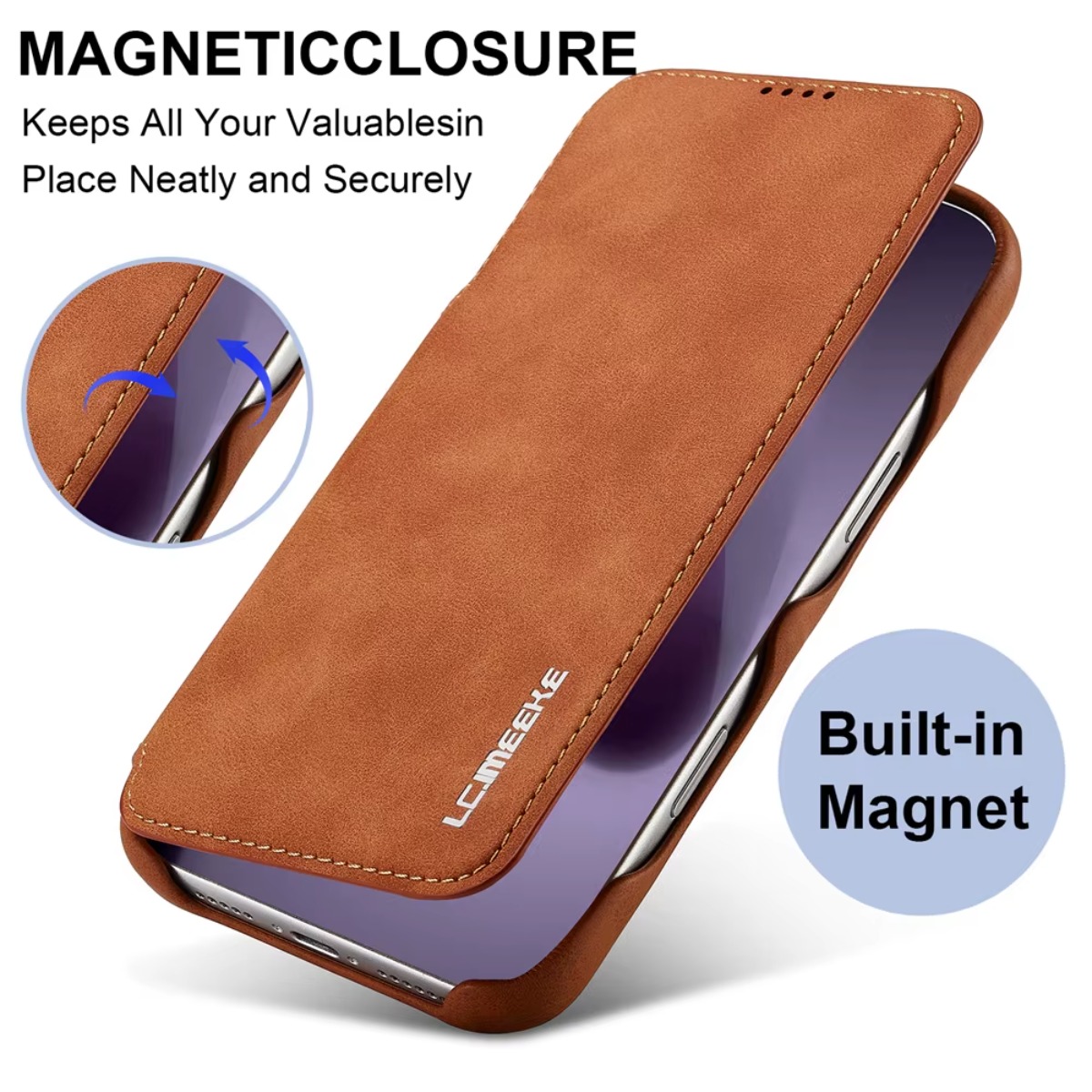Leather Wallet Card Holder Phone Cover - Skórzany portfel z magnetycznym zamknięciem i