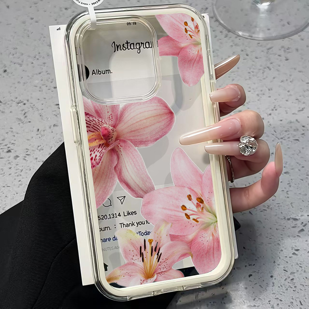 Clear Shockproof Bumper Case - Różowe etui na telefon z motywem
