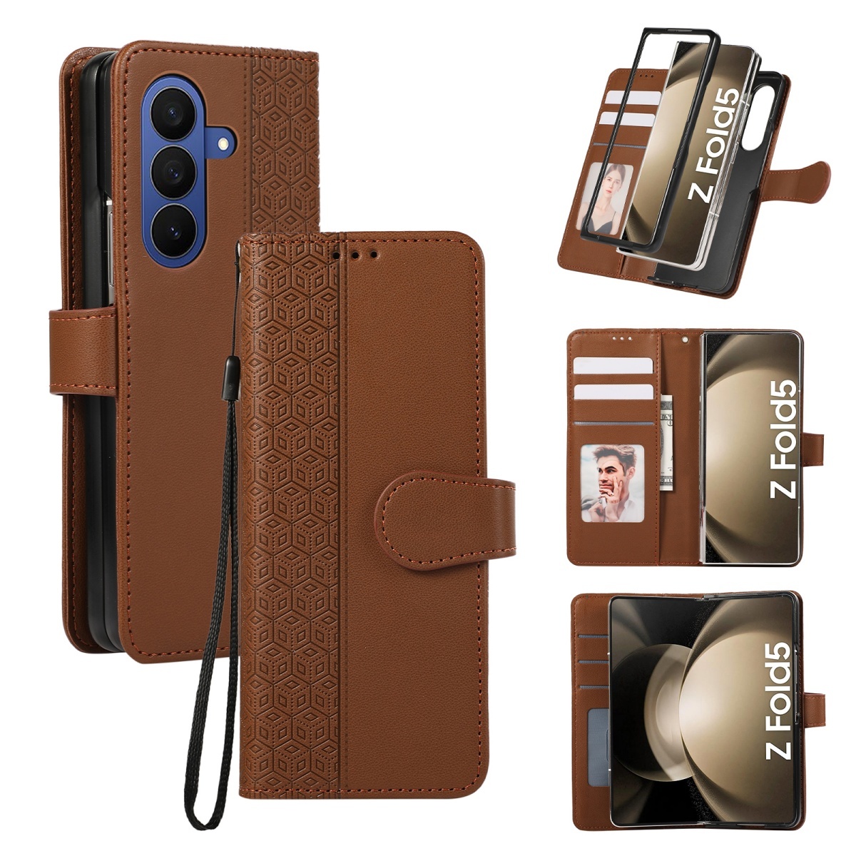 Leather Wallet Card Holder Phone Cover - Skórzane etui z klapką i paskiem