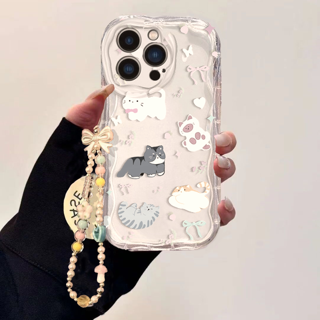 Etui z uroczym kotem i kokardk – Cute Cartoon Wrist Strap Silicone Case recenzja i cena
